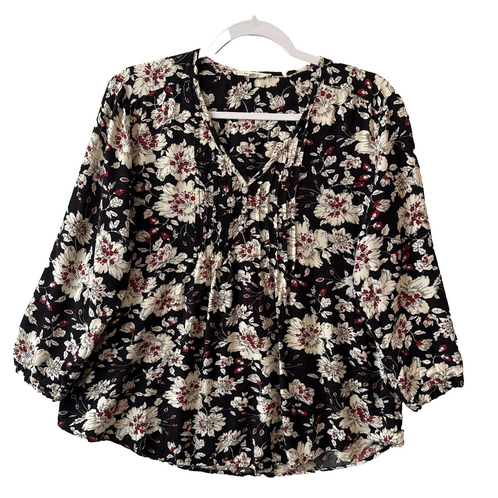Fun2Fun Maley Floral Pleated V Neck Rayon Top Women's M Romantic Boho Whimsigoth